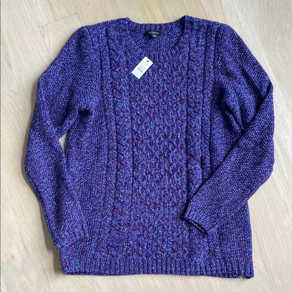 Talbots Purple Tweed Cable Knit Sweater